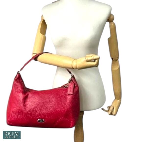 Coach Red Pebbled Leather Hobo Shoulder Bag w/ Crossbody Strap Gold Hardware - Picture 8 of 16